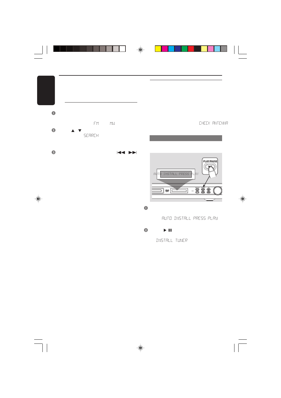 Operatii cu tunerul, Cautarea posturilor de radio | Philips 3600D User Manual | Page 42 / 49