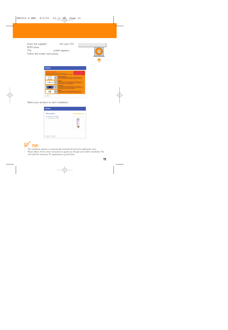 Software installation | Philips Audio Key Ring KEY003 User Manual | Page 11 / 27