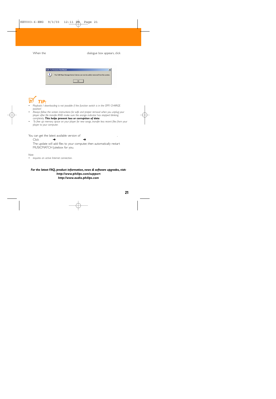Transferring data | Philips Audio Key Ring KEY003 User Manual | Page 21 / 27