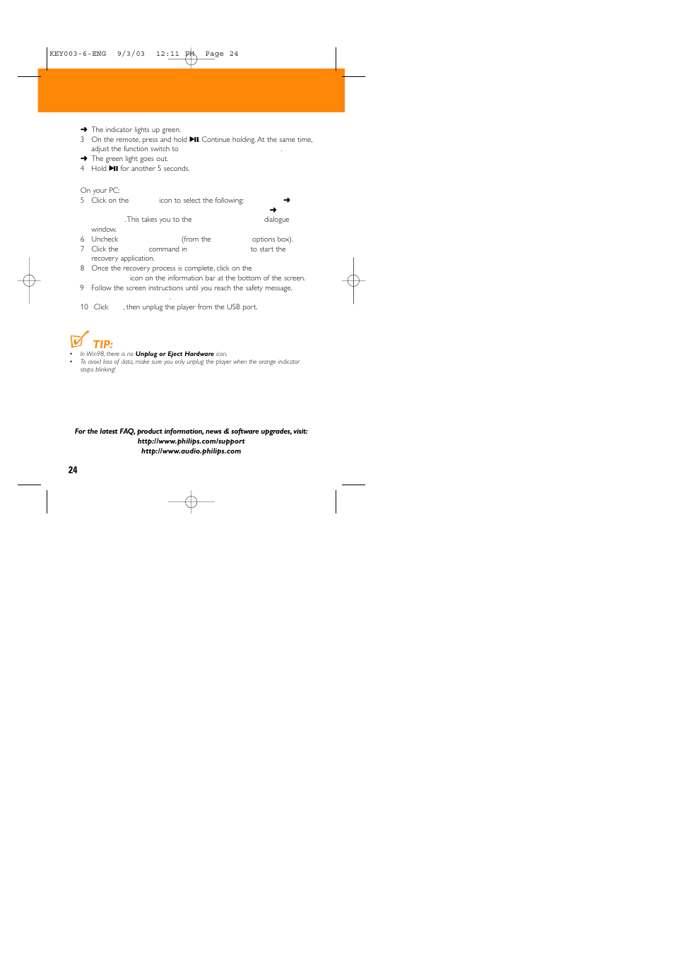 Troubleshooting | Philips Audio Key Ring KEY003 User Manual | Page 24 / 27