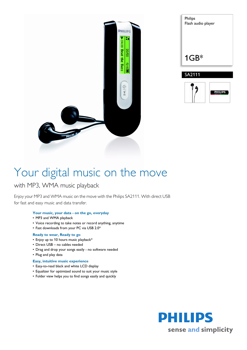 Philips Audio Player SA2111 User Manual | 2 pages