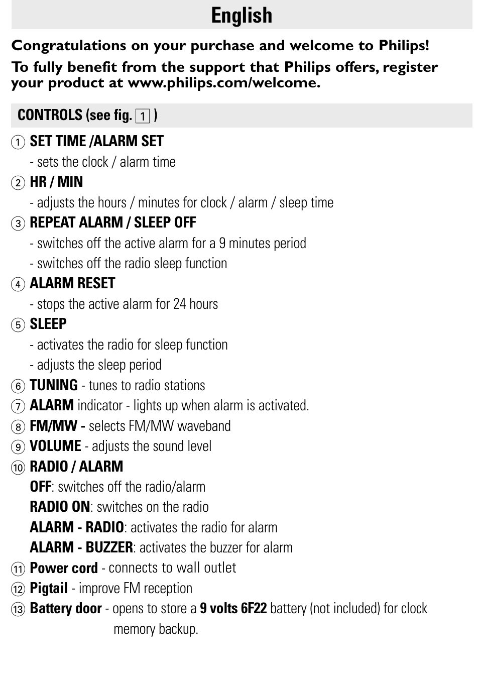 English | Philips AJ3121/79 User Manual | Page 3 / 12