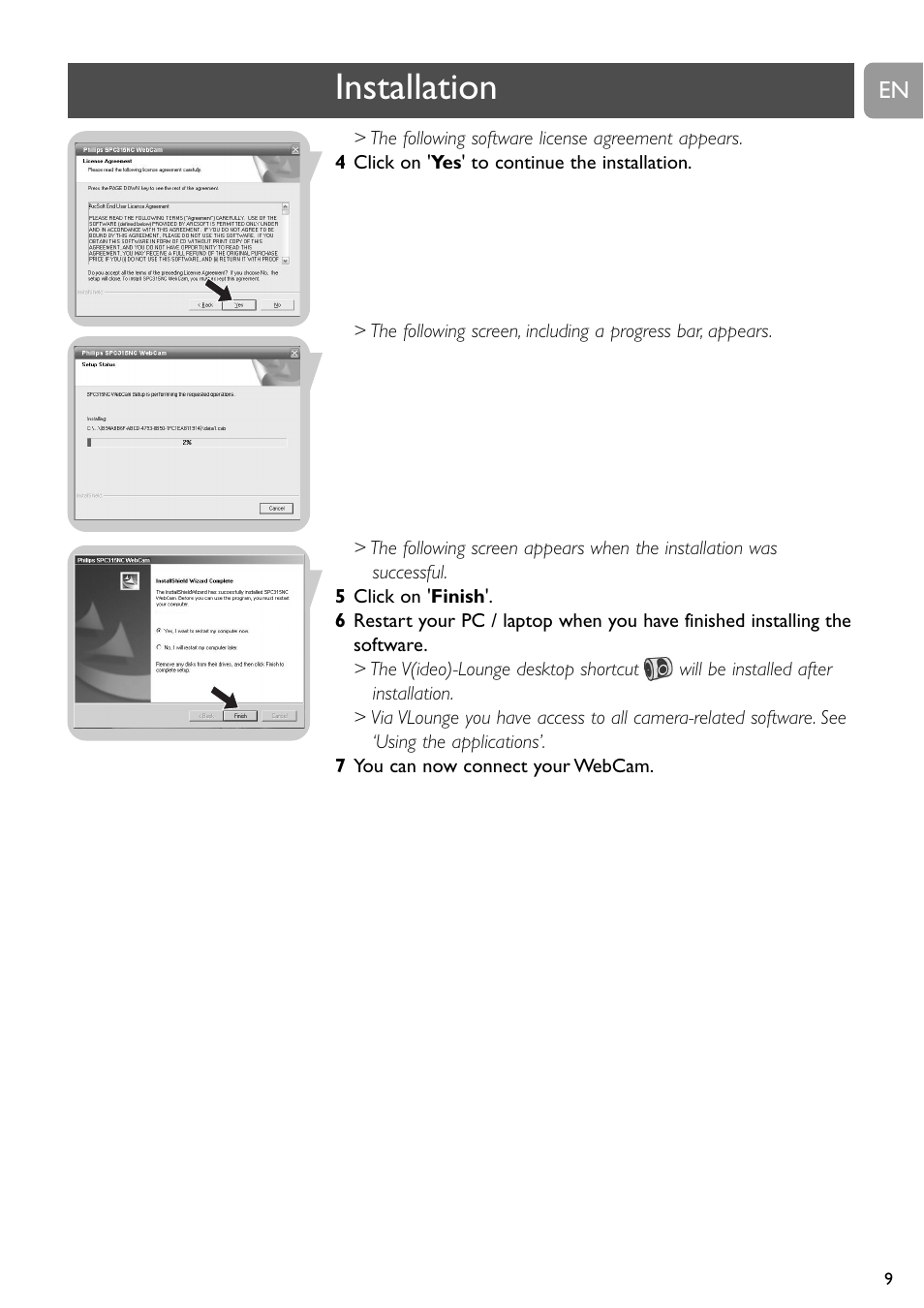 Installation | Philips SPC315NC User Manual | Page 9 / 21