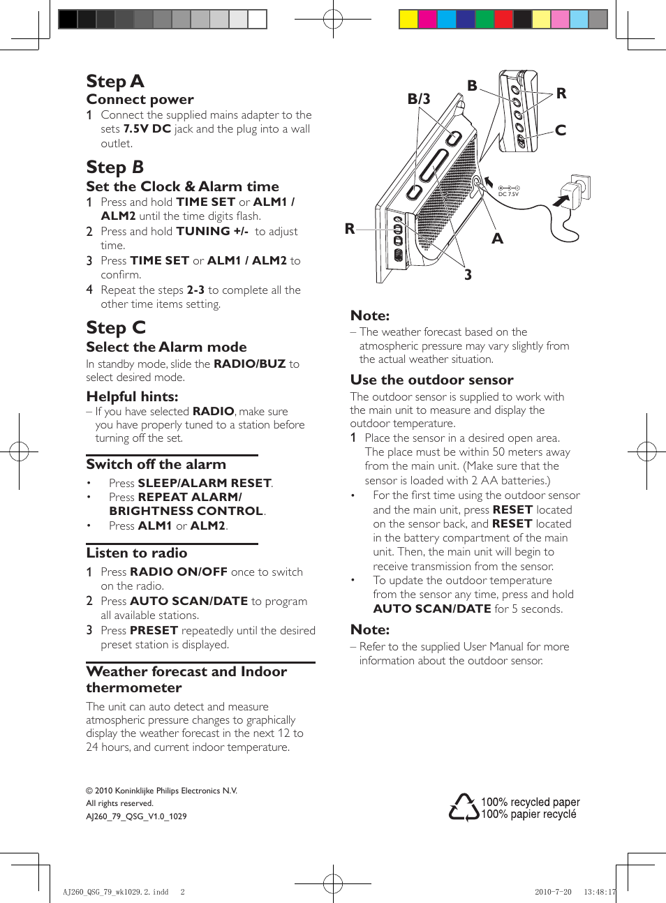Step a, Step b, Step c | Ca b/3 3 r b | Philips AJ260/79 User Manual | Page 2 / 2
