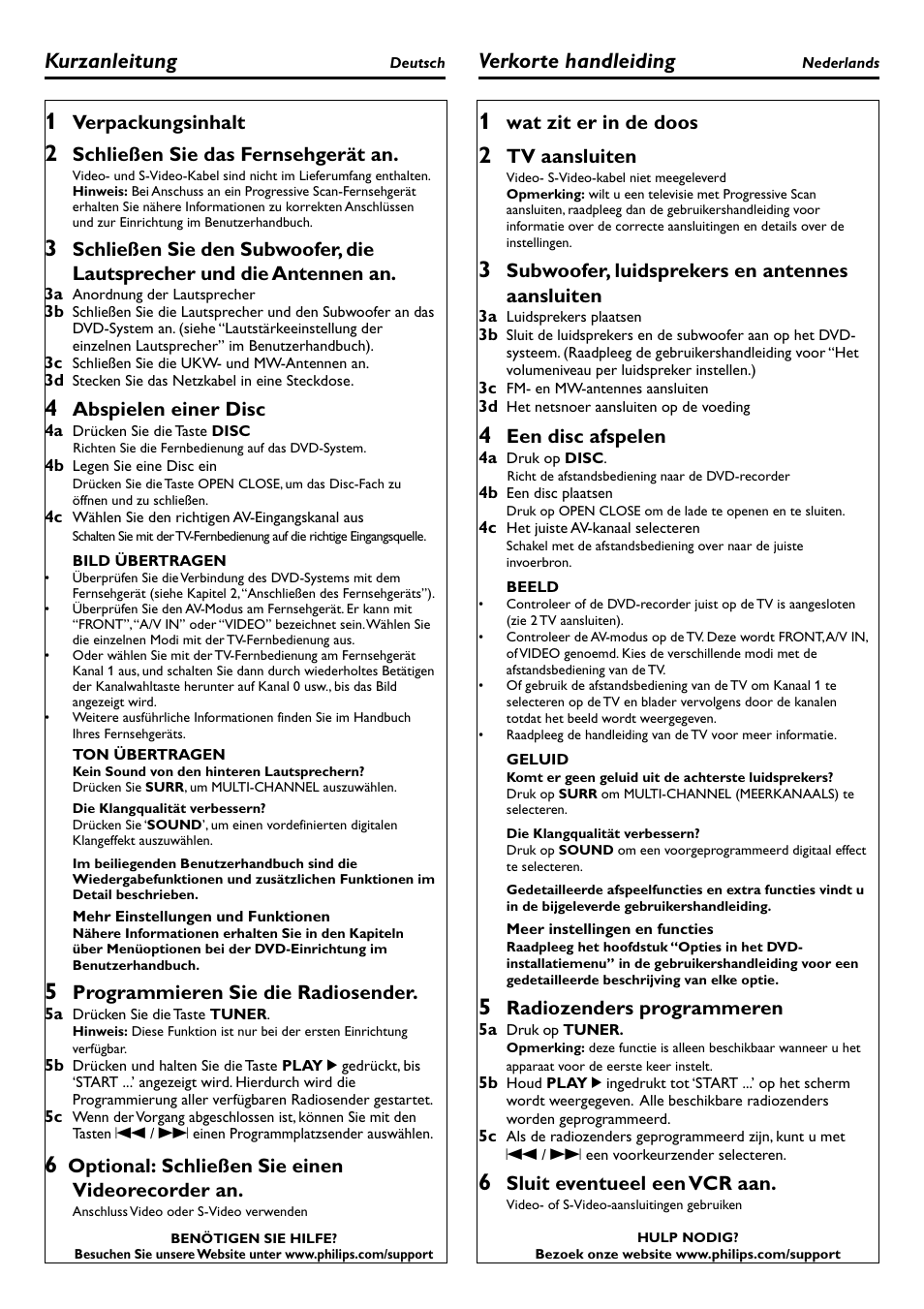 Kurzanleitung, Verkorte handleiding | Philips HTS3500S User Manual | Page 4 / 9