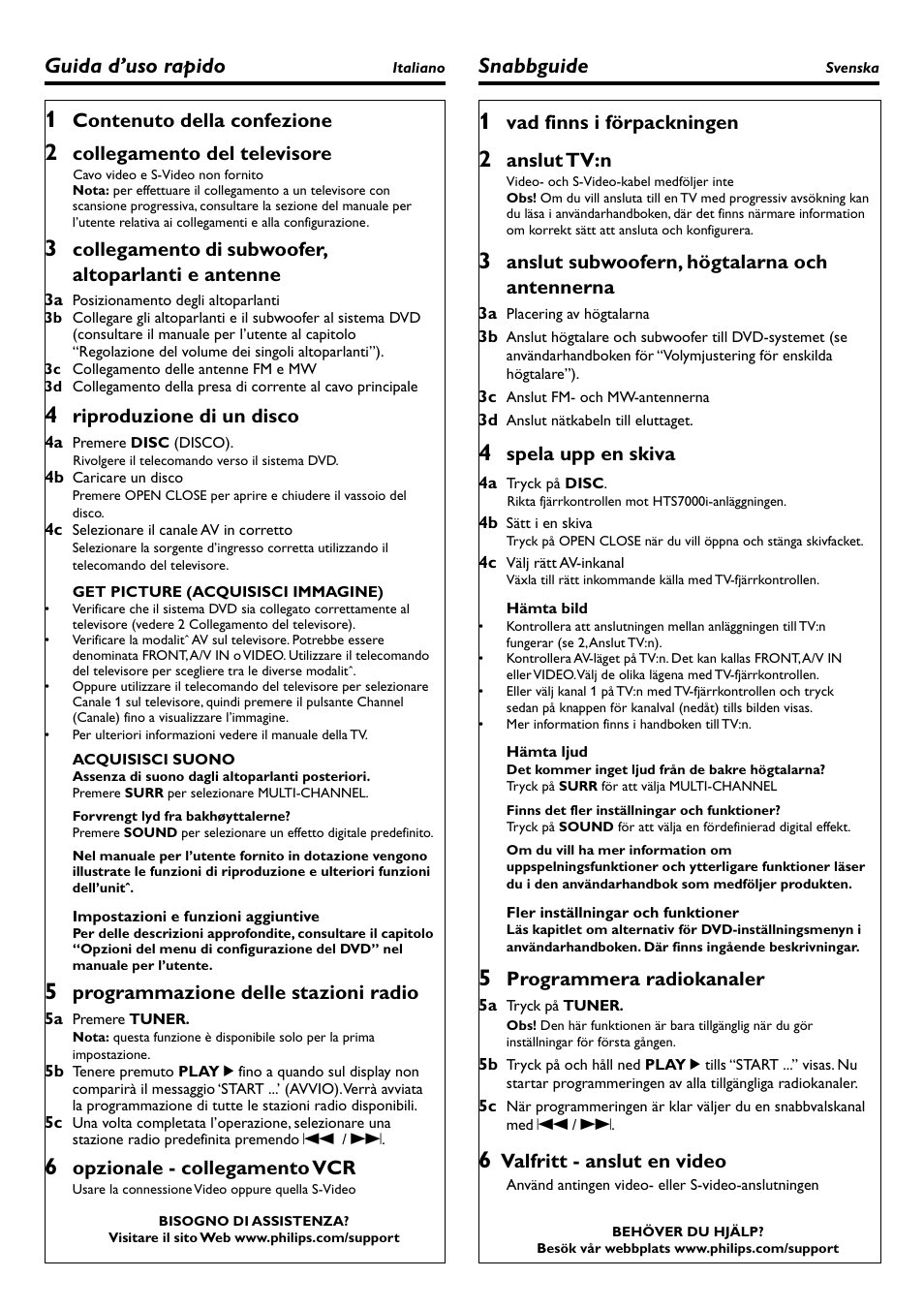 Snabbguide, Guida d’uso rapido | Philips HTS3500S User Manual | Page 5 / 9