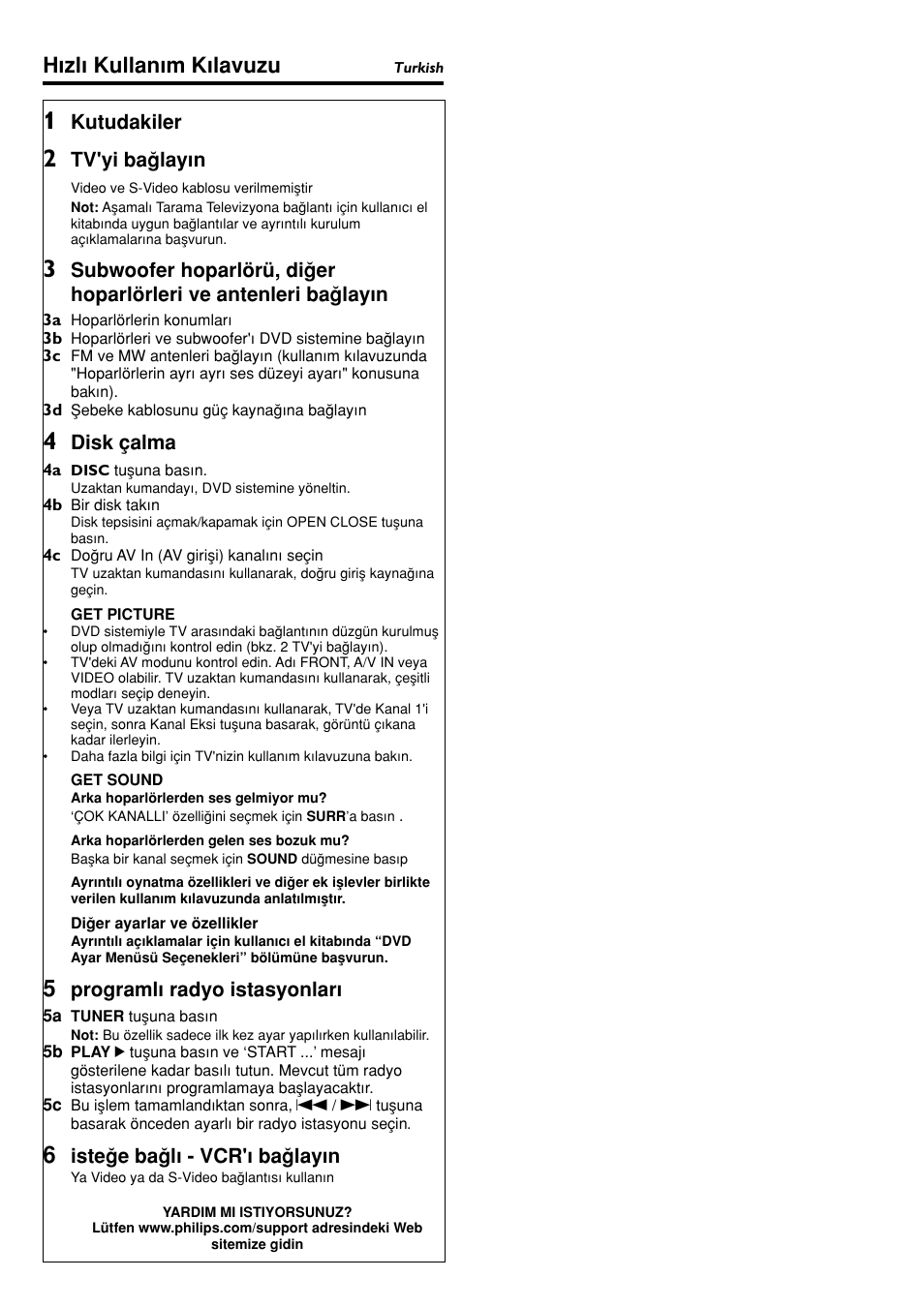 H›zl› kullan›m k›lavuzu | Philips HTS3500S User Manual | Page 9 / 9