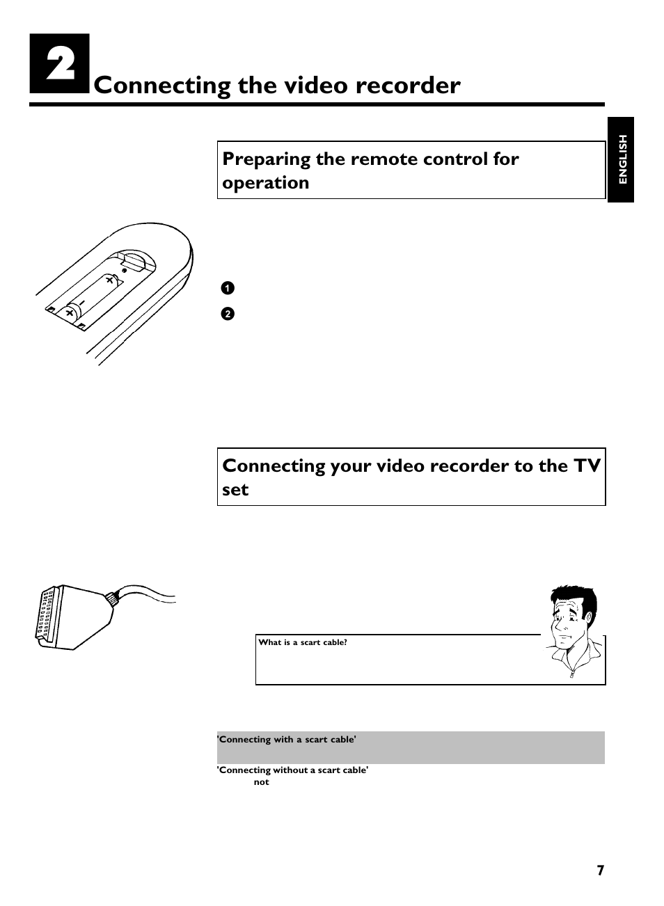 Connecting the video recorder, Preparing the remote control for operation, Connecting your video recorder to the tv set | Philips VCR VR 170/07 User Manual | Page 13 / 56