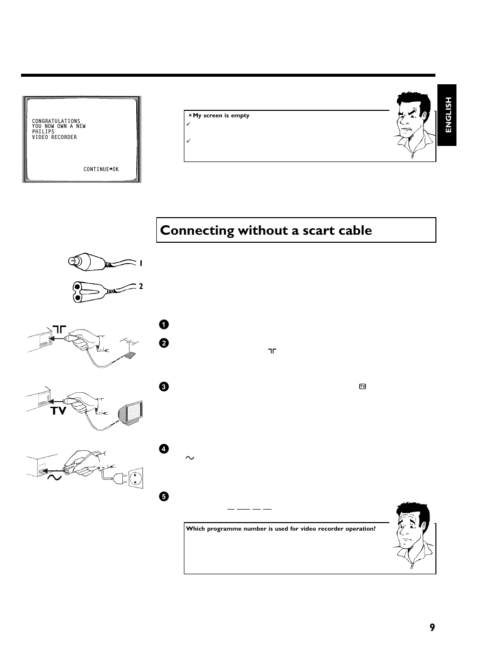 Connecting without a scart cable, Connecting the video recorder | Philips VCR VR 170/07 User Manual | Page 15 / 56