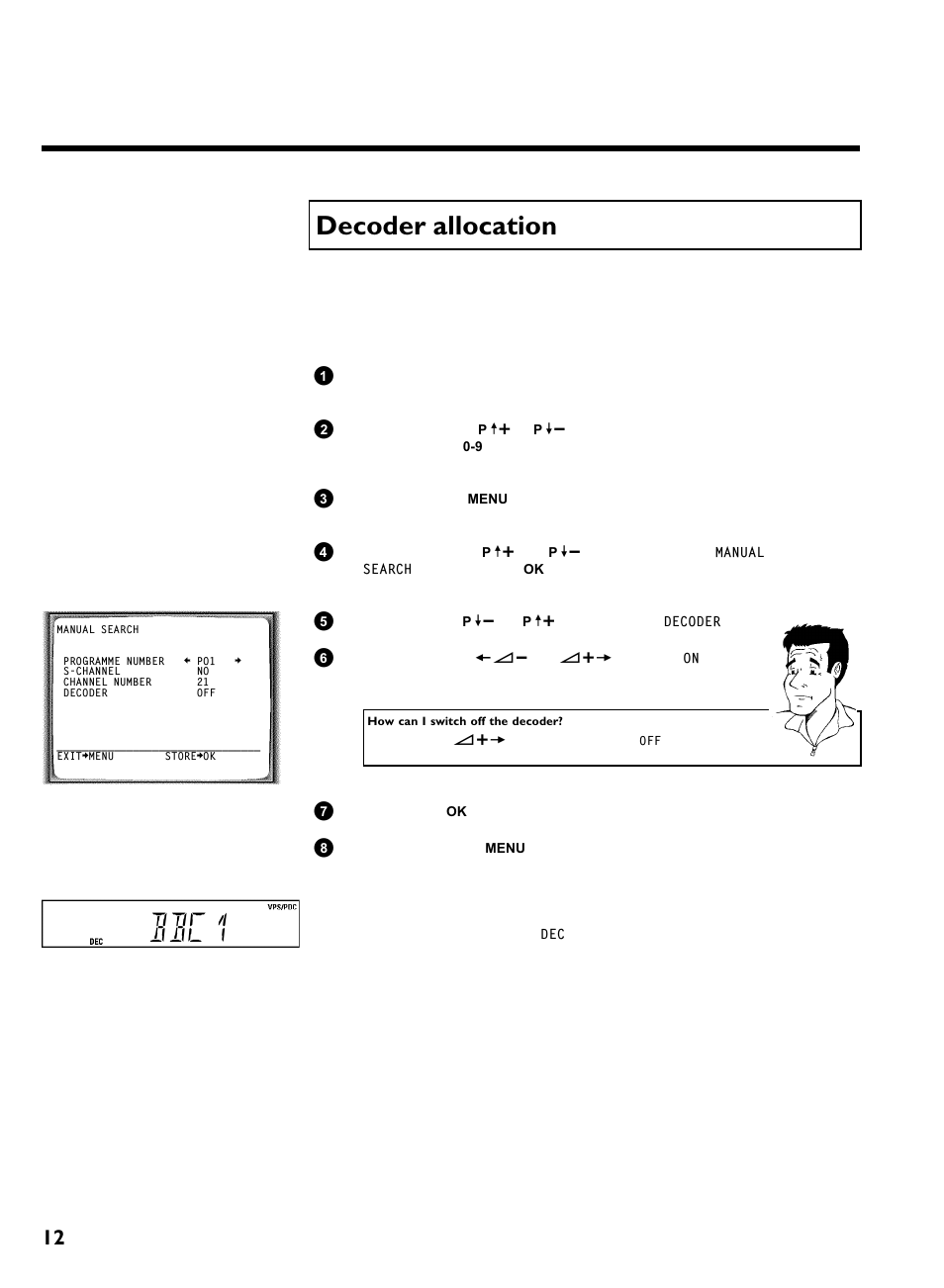 Decoder allocation, Bbc1, Installing your video recording | Philips VCR VR 170/07 User Manual | Page 18 / 56