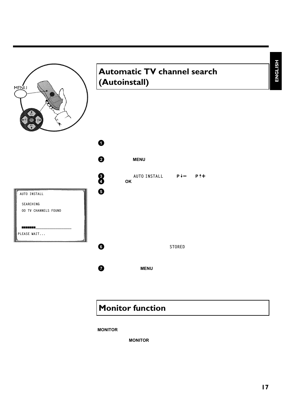 Automatic tv channel search (autoinstall), Monitor function, Installing your video recording | Philips VCR VR 170/07 User Manual | Page 23 / 56