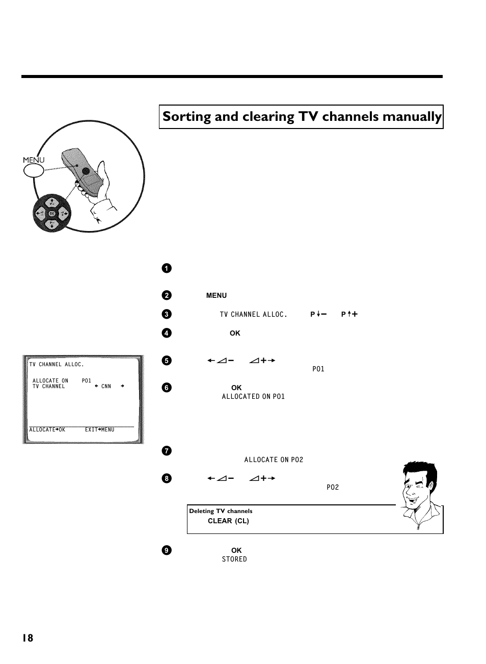 Sorting and clearing tv channels manually, Installing your video recording | Philips VCR VR 170/07 User Manual | Page 24 / 56