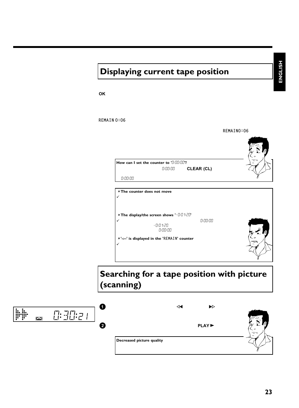 Displaying current tape position, Playback | Philips VCR VR 170/07 User Manual | Page 29 / 56