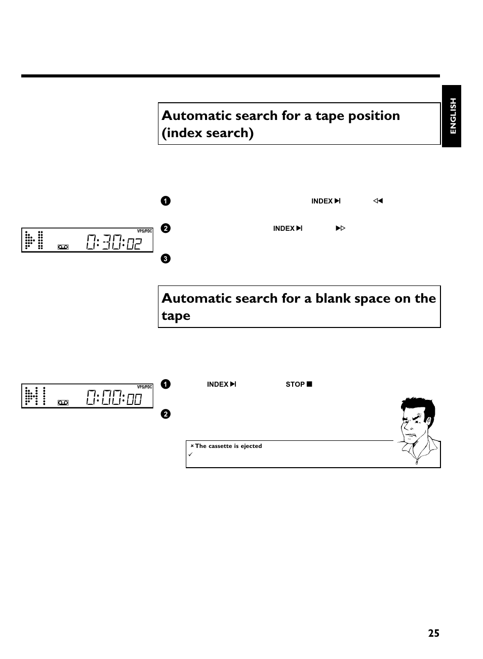 Automatic search for a blank space on the tape | Philips VCR VR 170/07 User Manual | Page 31 / 56