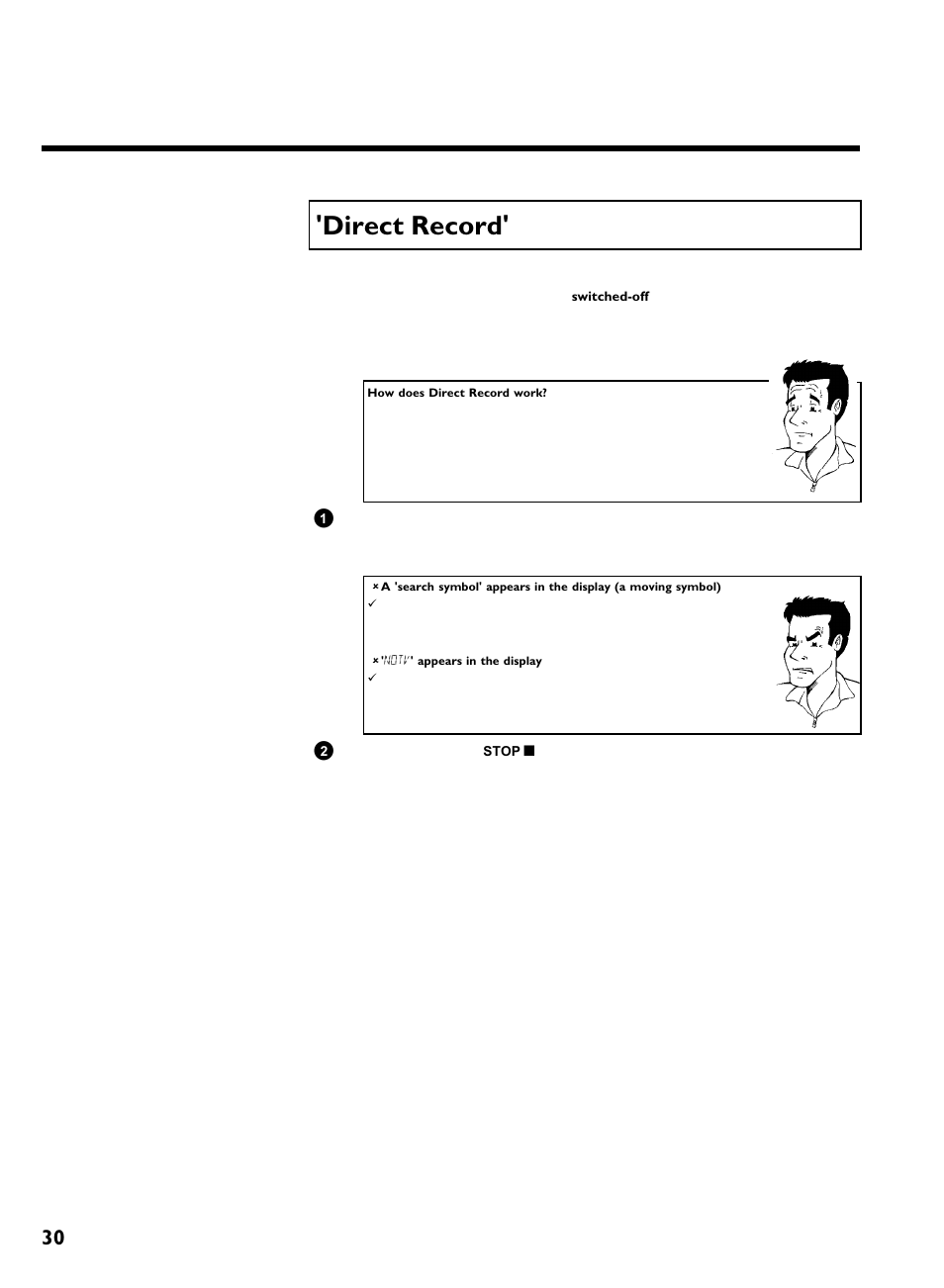 Direct record, Manual recording | Philips VCR VR 170/07 User Manual | Page 36 / 56