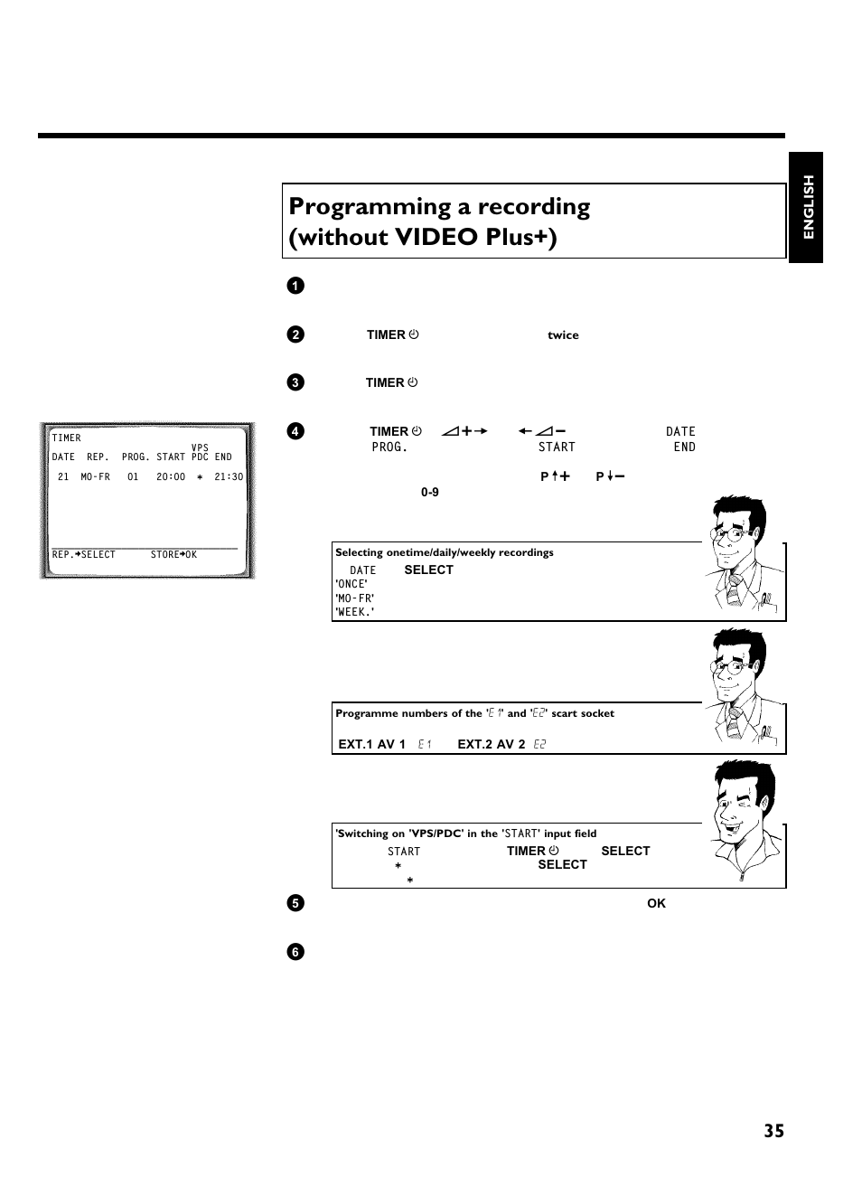 Programming a recording (without video plus+), Programming a recording (timer) | Philips VCR VR 170/07 User Manual | Page 41 / 56