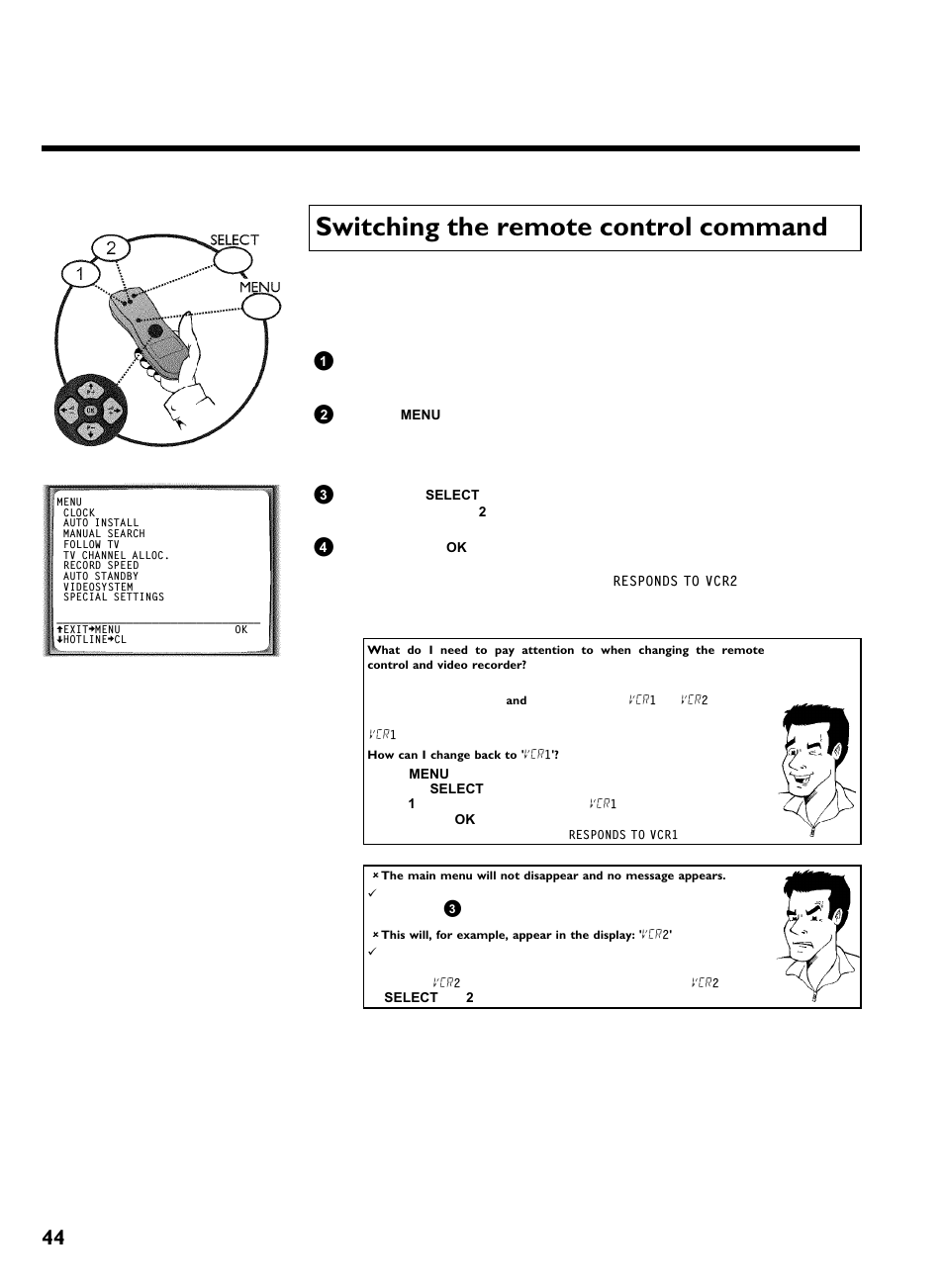 Switching the remote control command, Other functions | Philips VCR VR 170/07 User Manual | Page 50 / 56