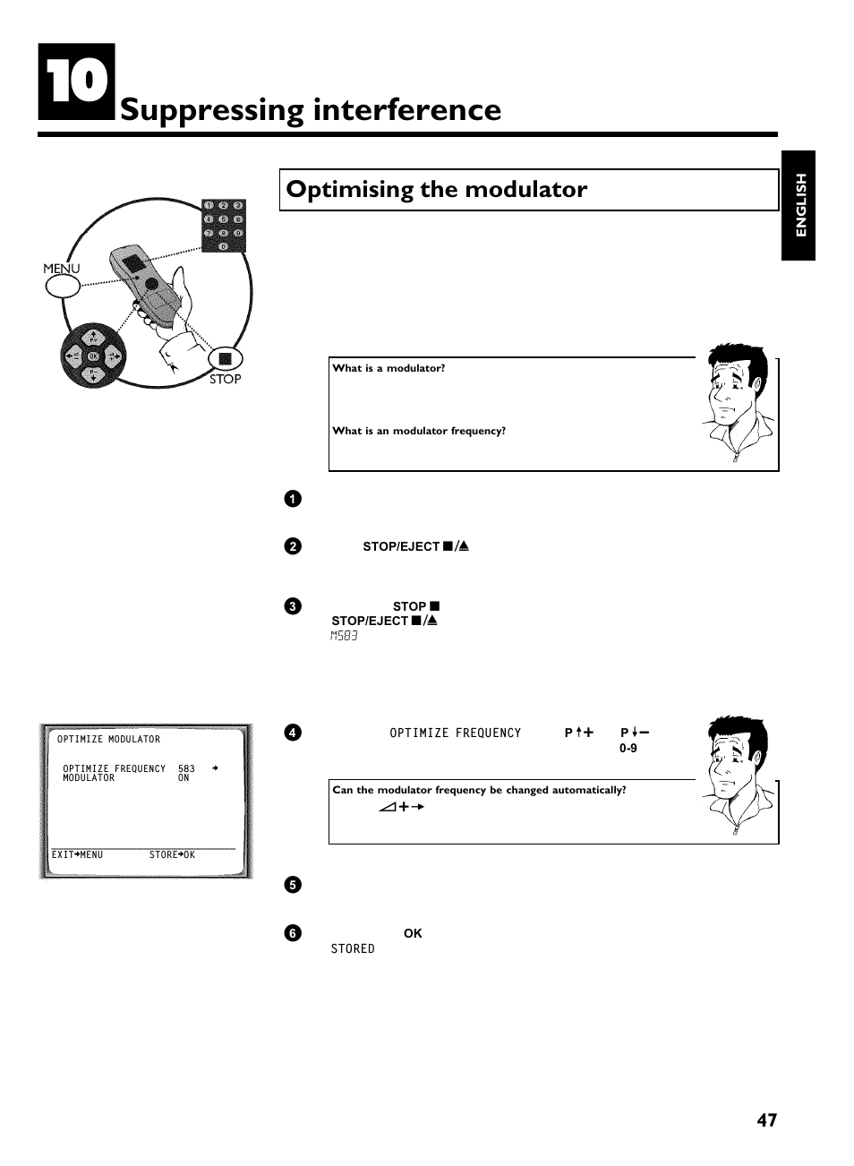 Suppressing interference, Optimising the modulator | Philips VCR VR 170/07 User Manual | Page 53 / 56