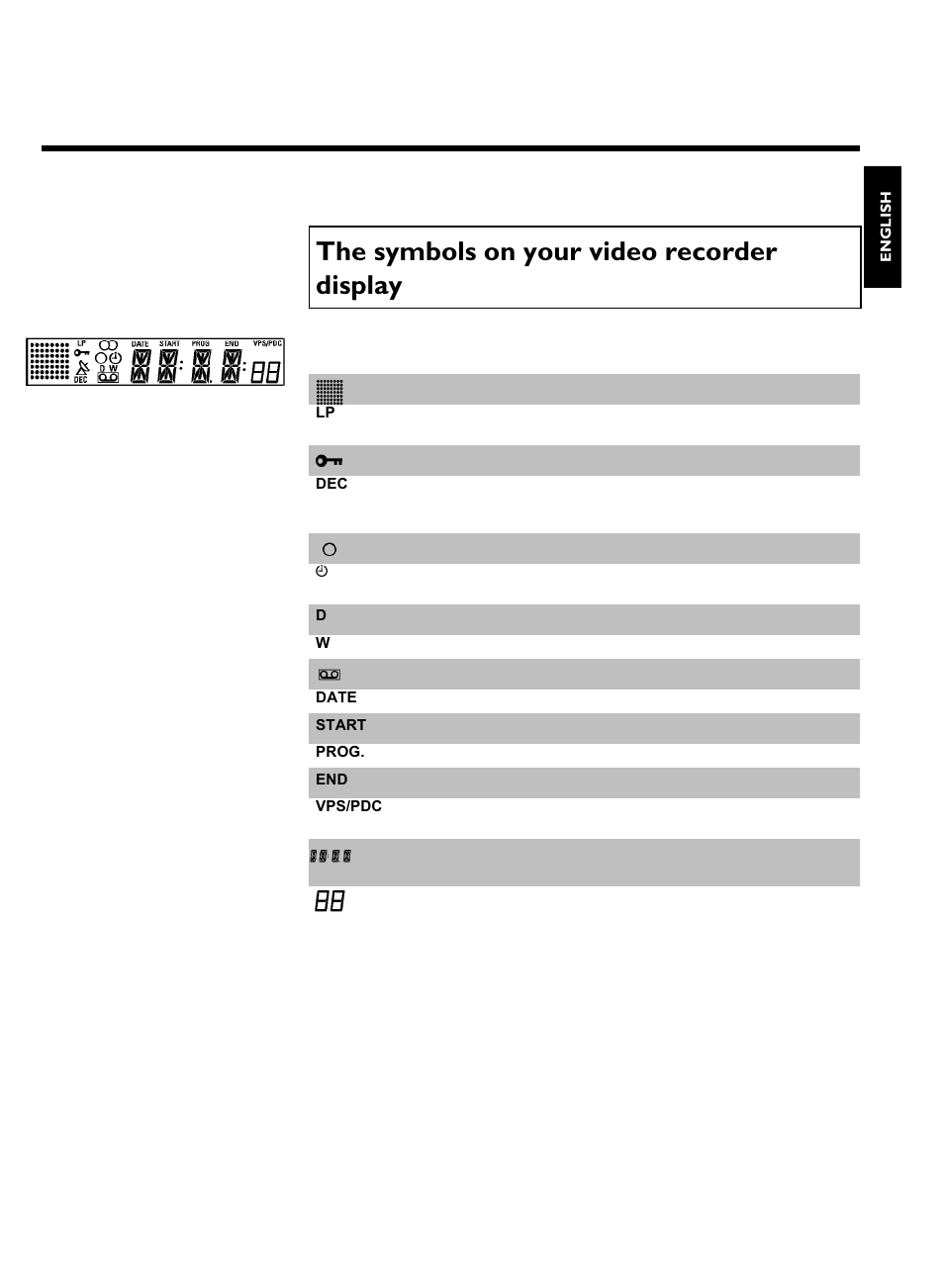 The symbols on your video recorder display | Philips VCR VR 170/07 User Manual | Page 6 / 56