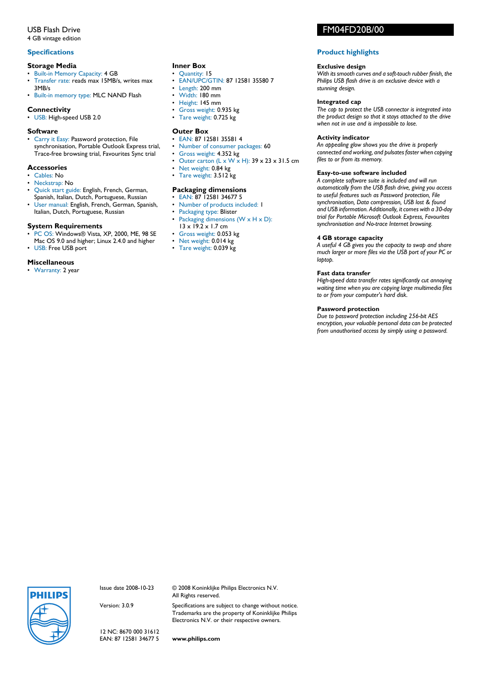 Philips FM04FD20B User Manual | Page 2 / 2