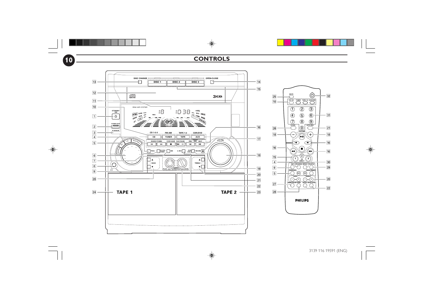 Controls | Philips FW-C85 User Manual | Page 10 / 30