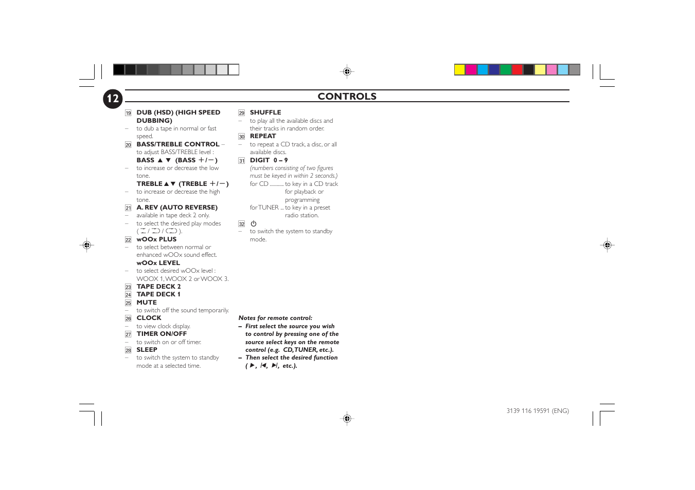 Controls | Philips FW-C85 User Manual | Page 12 / 30