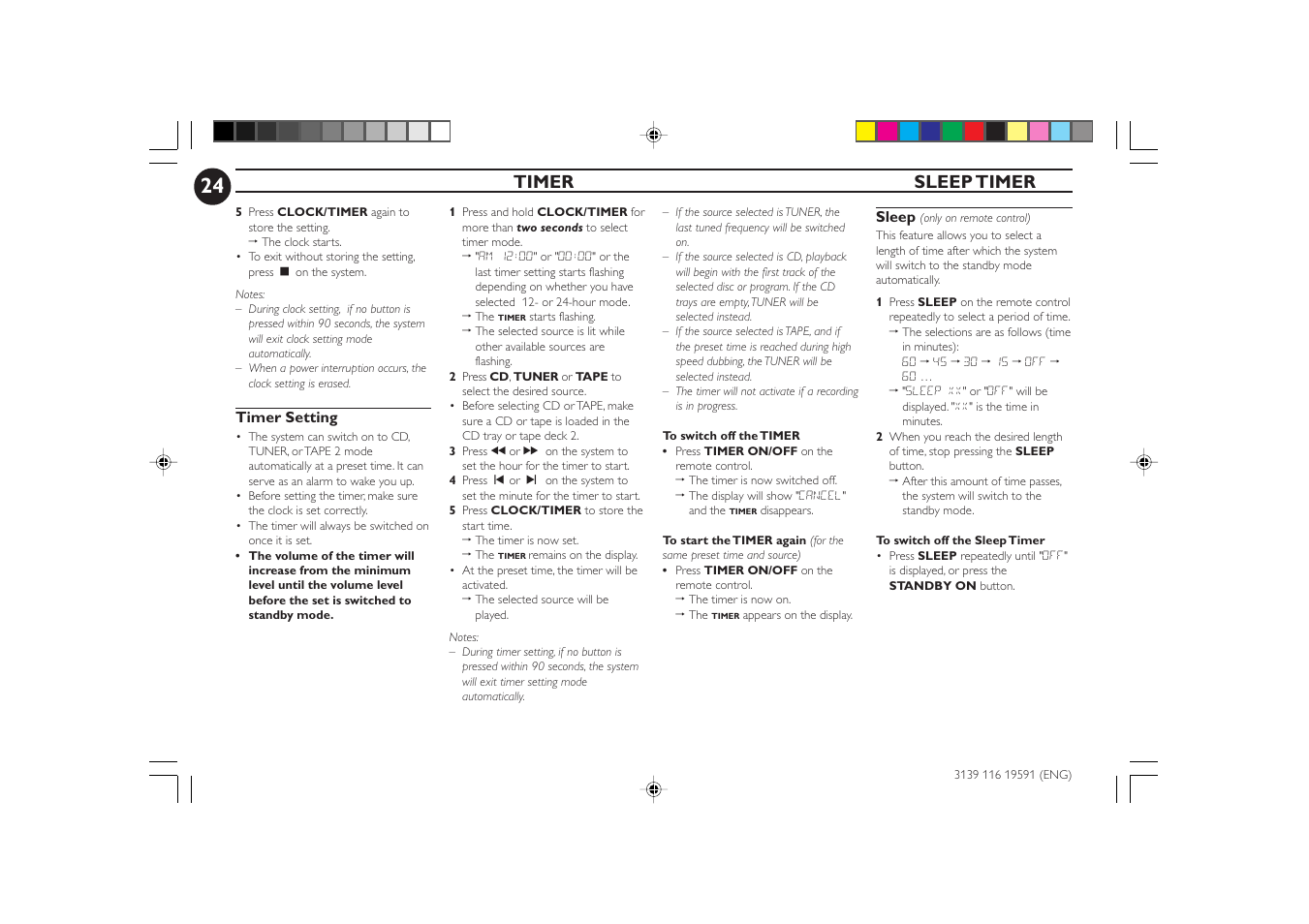 Timer sleep timer | Philips FW-C85 User Manual | Page 24 / 30