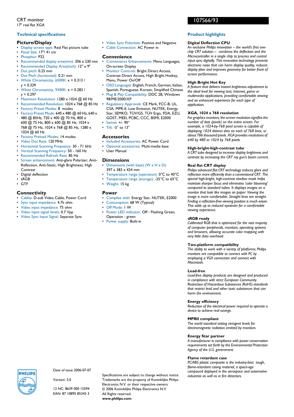 For preview purpose only | Philips 107S66 User Manual | Page 2 / 2