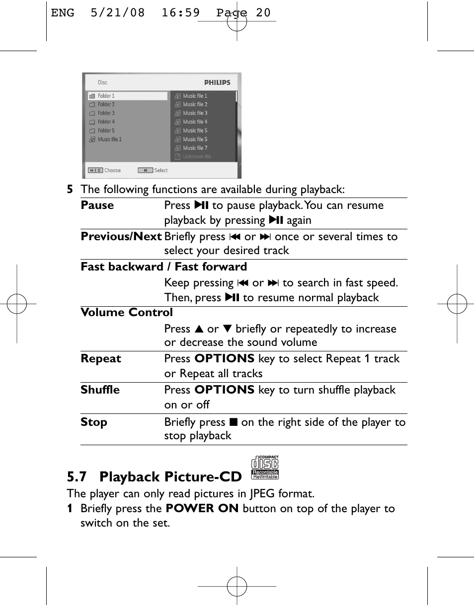 7 playback picture-cd | Philips PET831/12 User Manual | Page 20 / 29