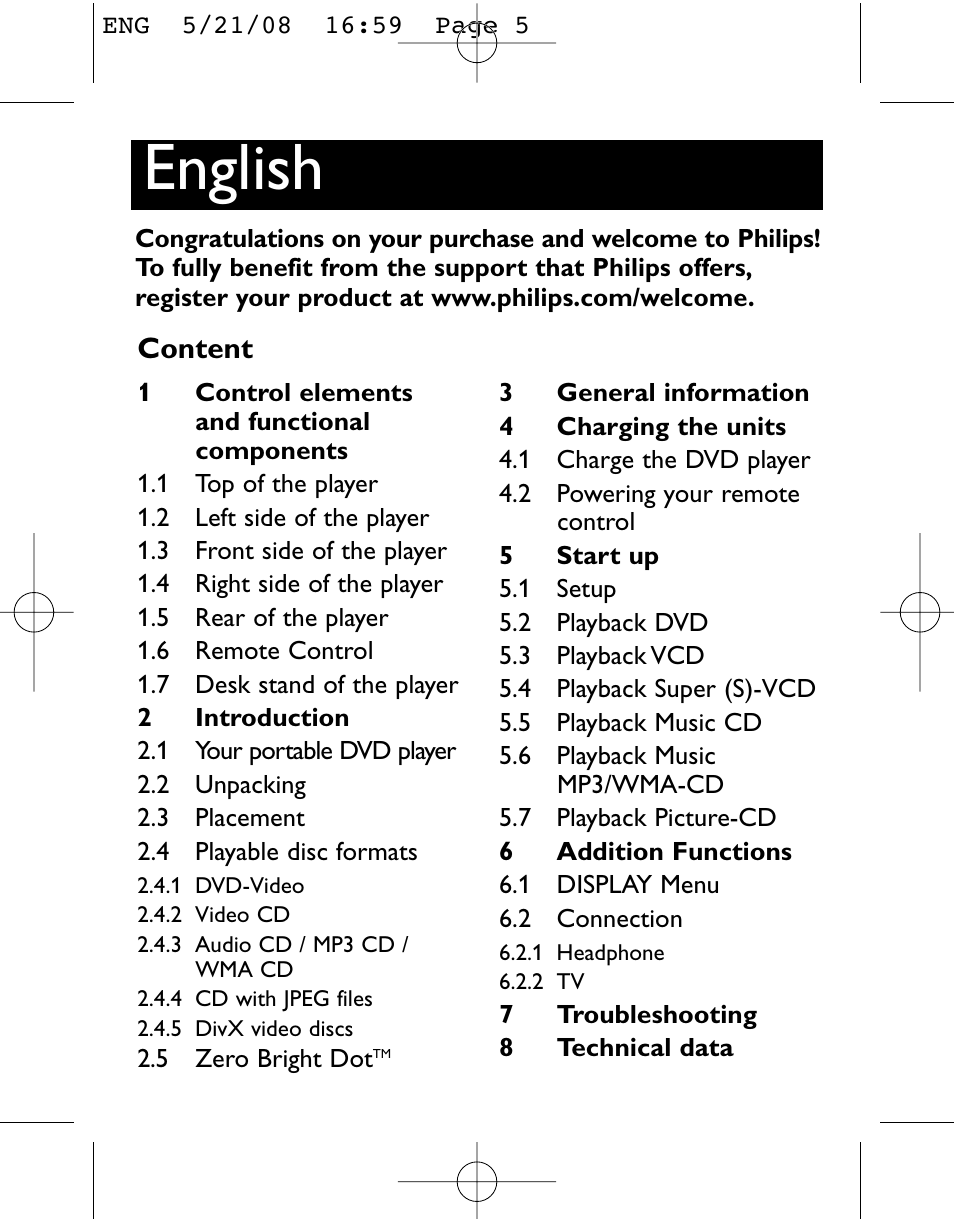 English | Philips PET831/12 User Manual | Page 5 / 29