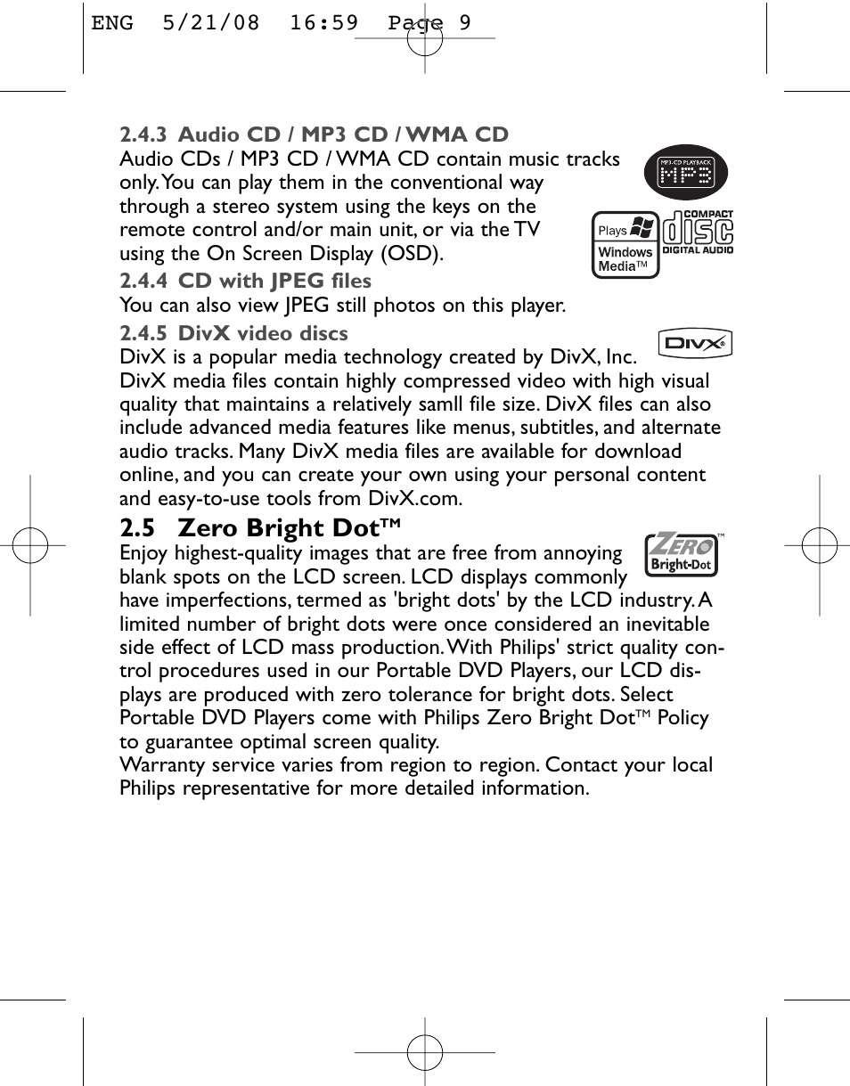 5 zero bright dot | Philips PET831/12 User Manual | Page 9 / 29