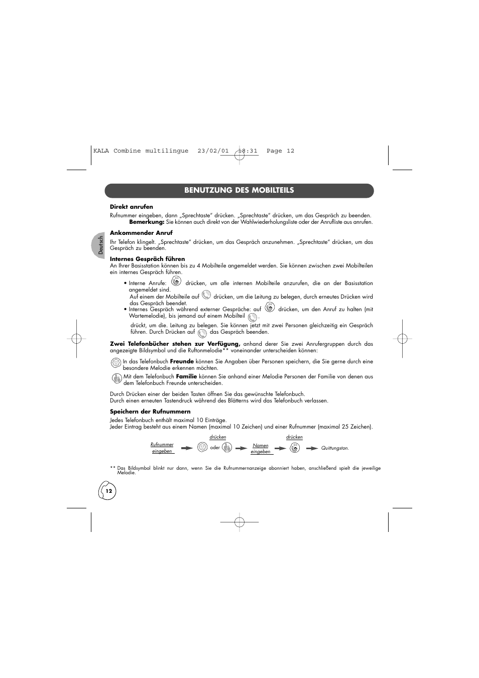 Benutzung des mobilteils | Philips KALA TD6830 User Manual | Page 12 / 88