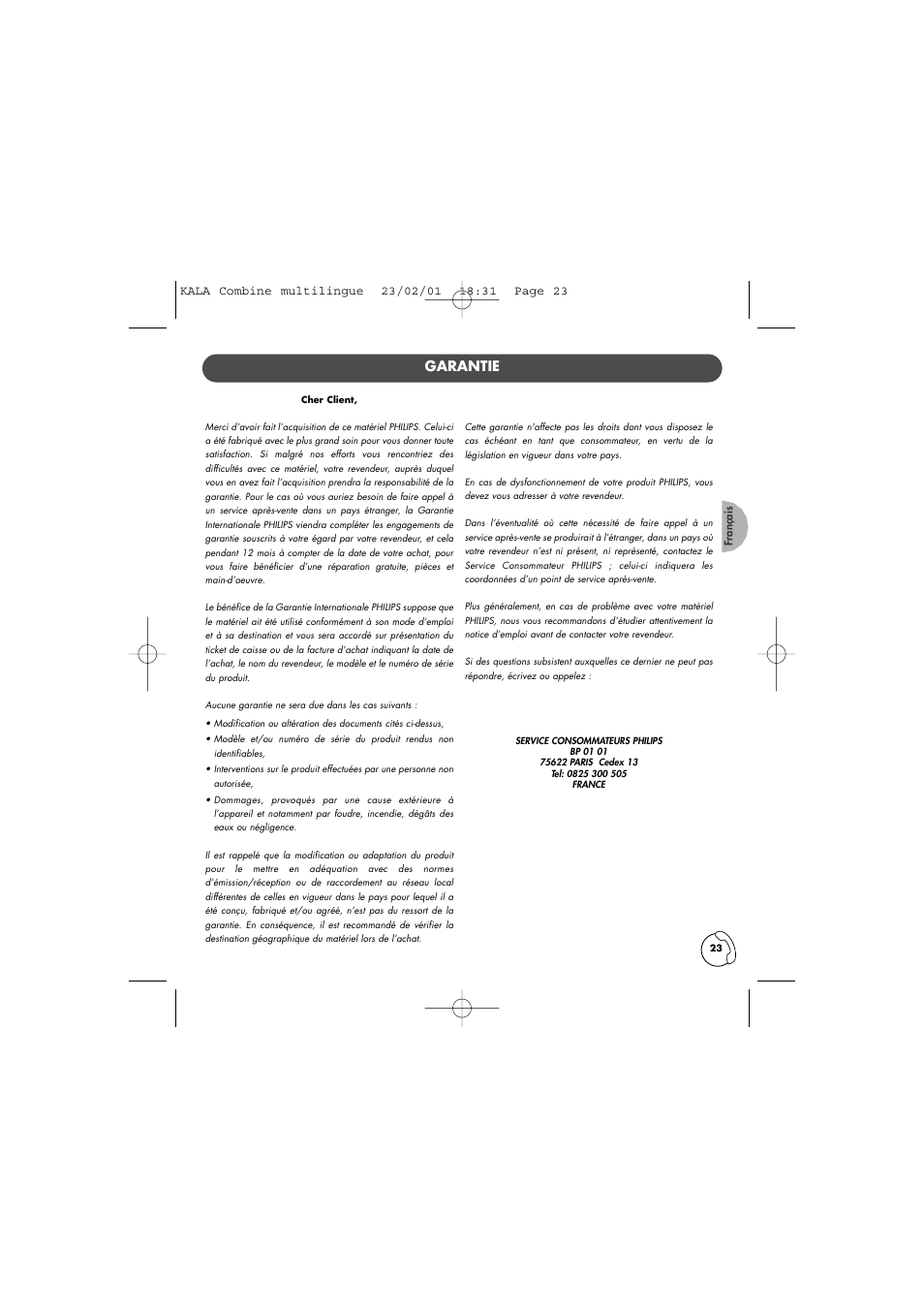 Garantie | Philips KALA TD6830 User Manual | Page 23 / 88