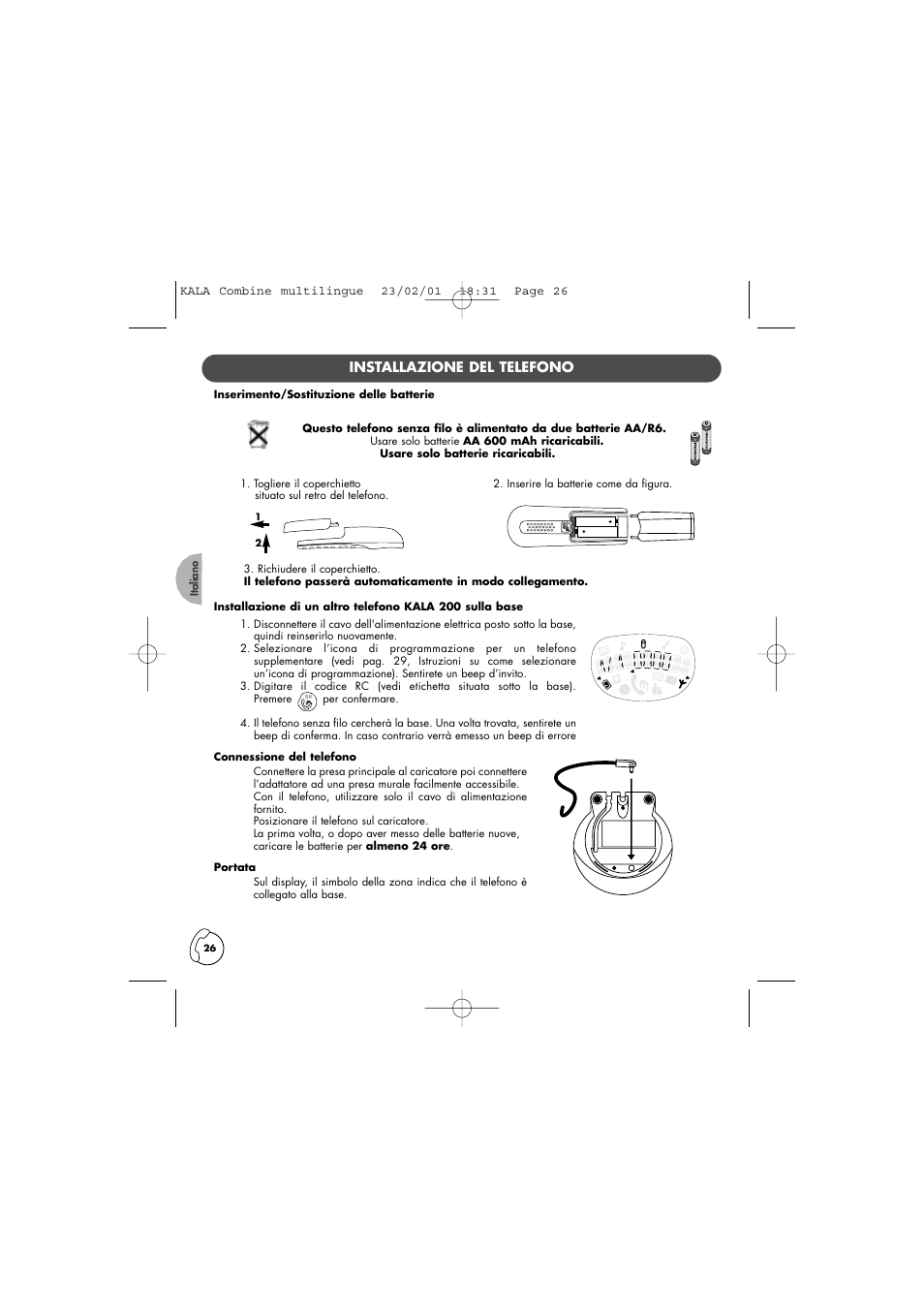 Installazione del telefono | Philips KALA TD6830 User Manual | Page 26 / 88