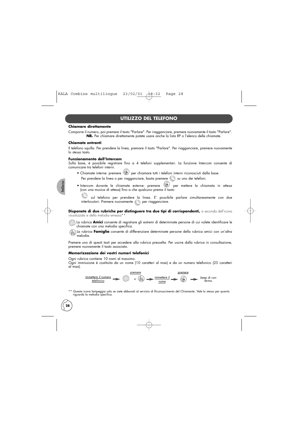 Utilizzo del telefono | Philips KALA TD6830 User Manual | Page 28 / 88