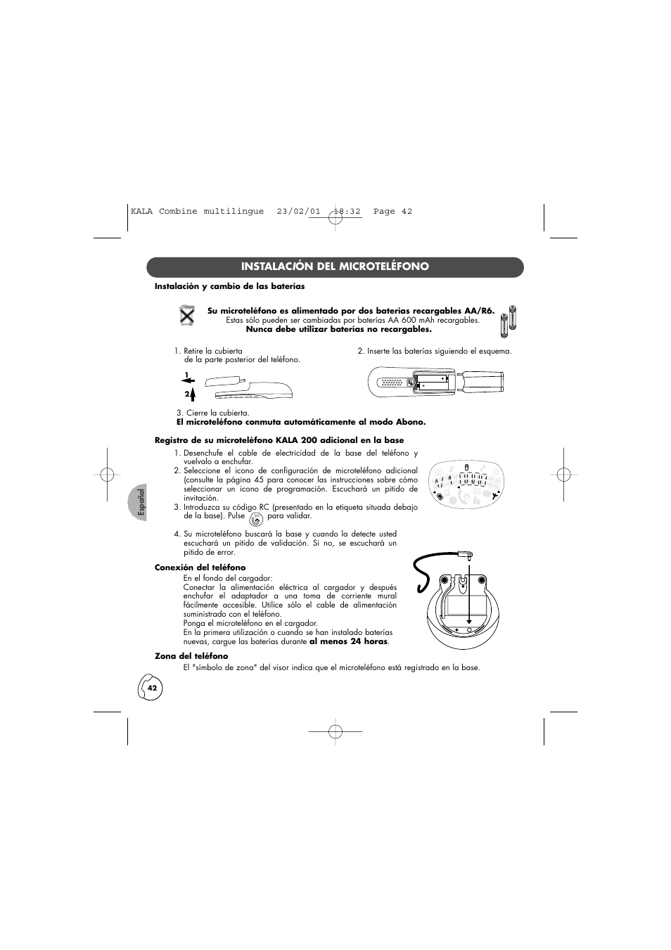Instalac i ón del microteléfono | Philips KALA TD6830 User Manual | Page 42 / 88
