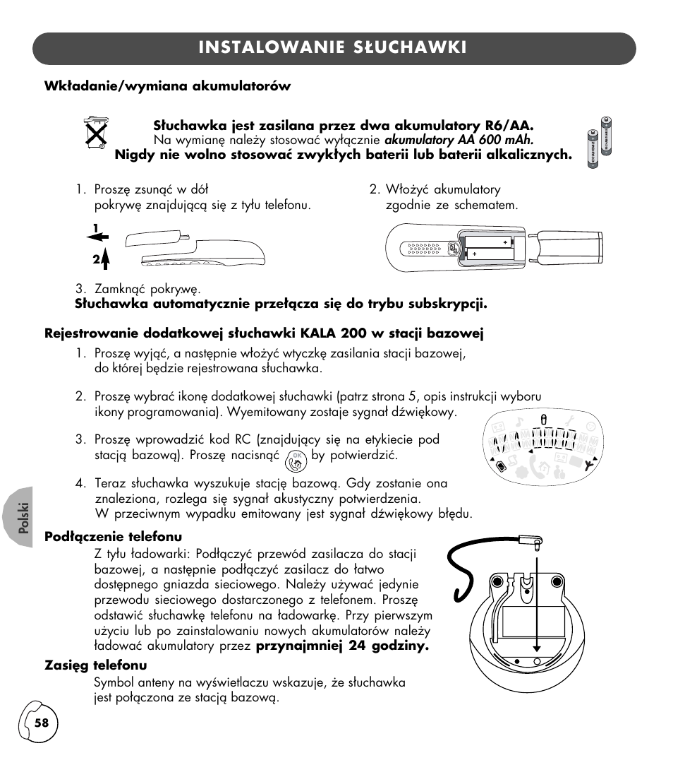 Instalowanie s¸uchawki | Philips KALA TD6830 User Manual | Page 58 / 88