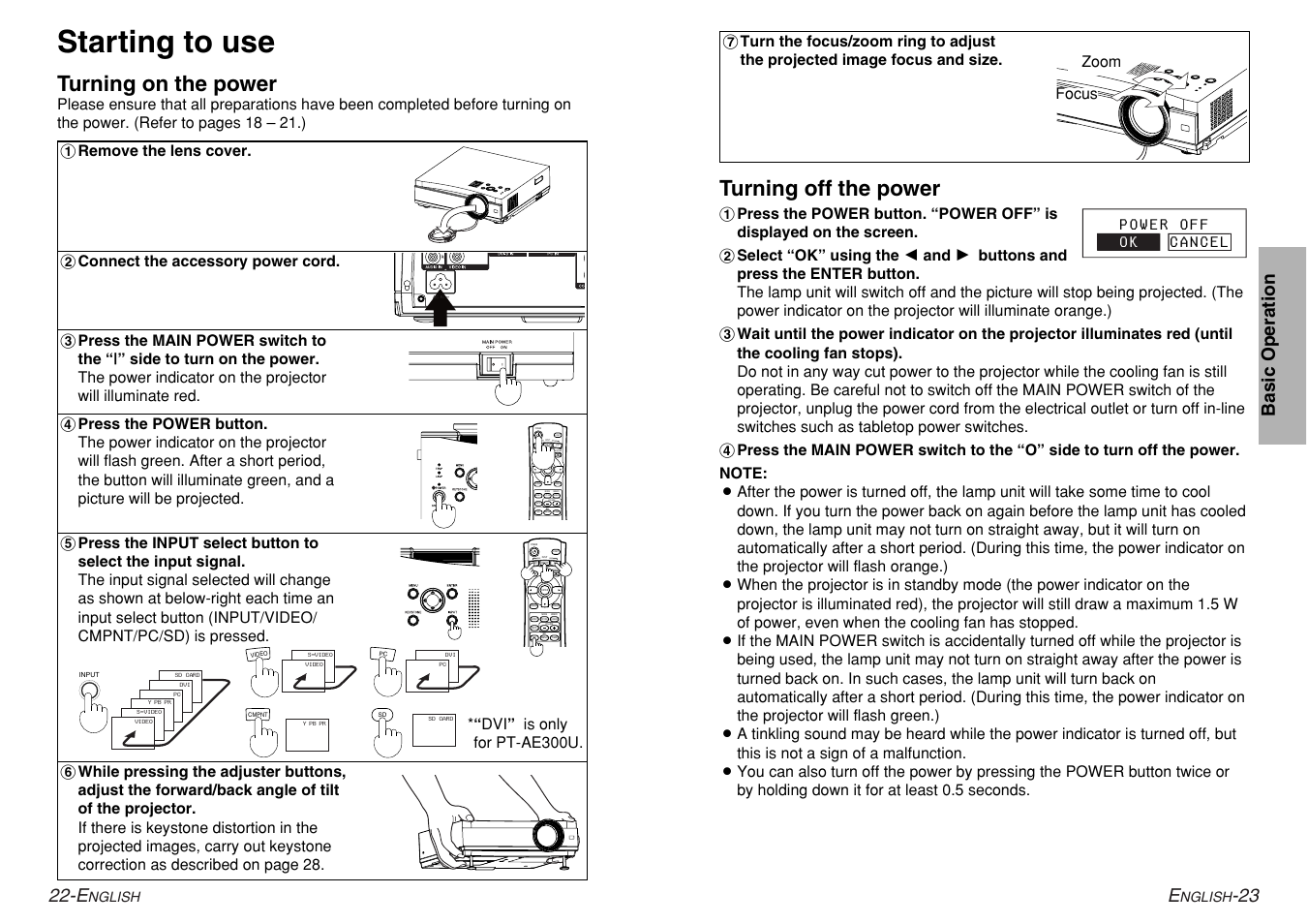 Starting to use | Panasonic PT-AE200U User Manual | Page 12 / 34