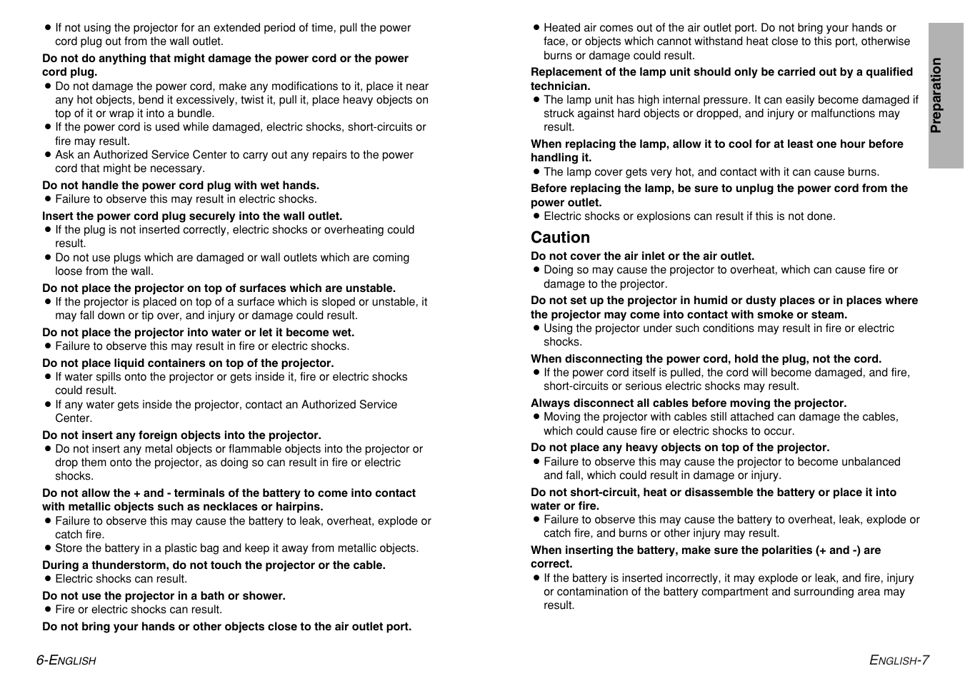 Caution | Panasonic PT-AE200U User Manual | Page 4 / 34