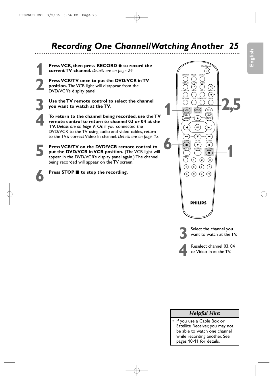 Recording one channel/watching another 25 | Philips H982NUD User Manual | Page 25 / 66