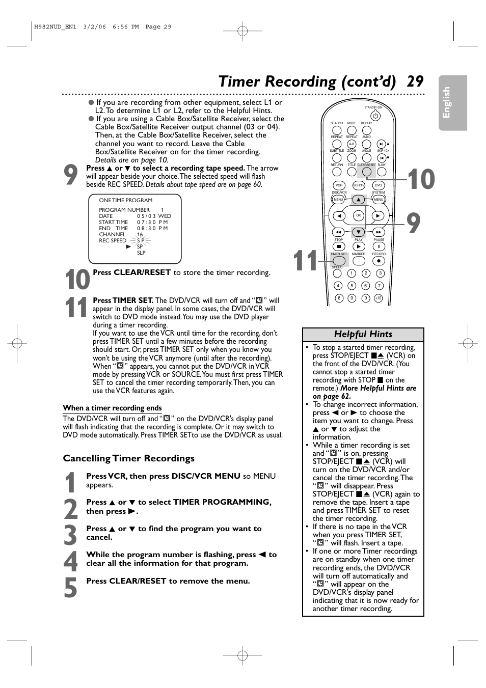 Timer recording (cont’d) 29 | Philips H982NUD User Manual | Page 29 / 66