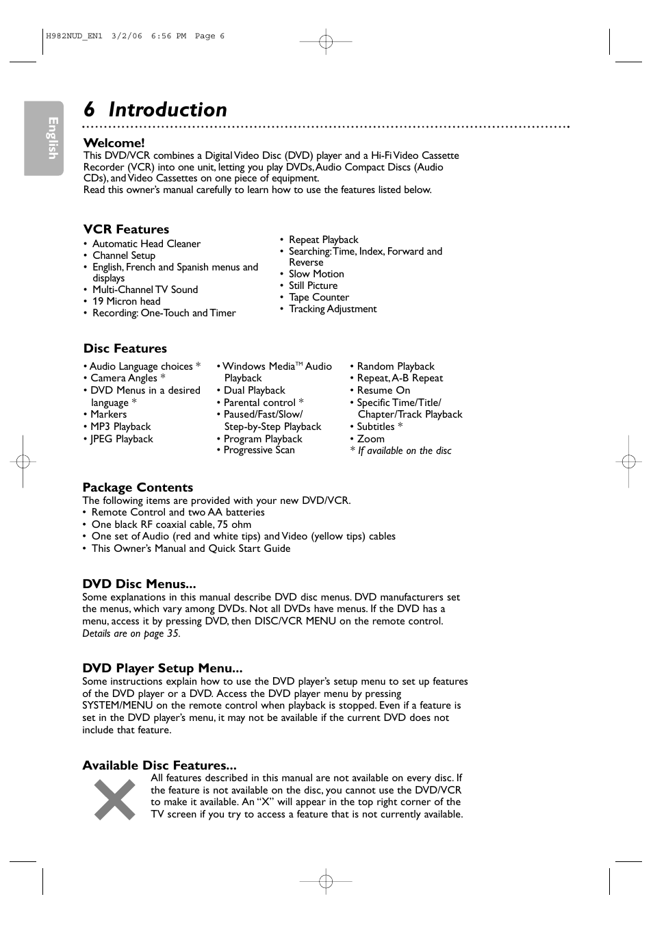 6 introduction | Philips H982NUD User Manual | Page 6 / 66