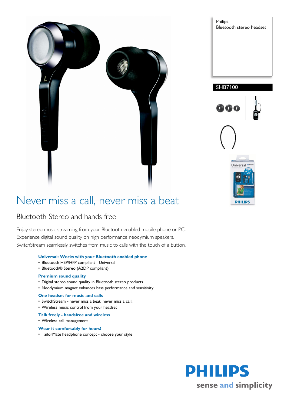 Philips SHB7100 User Manual | 2 pages