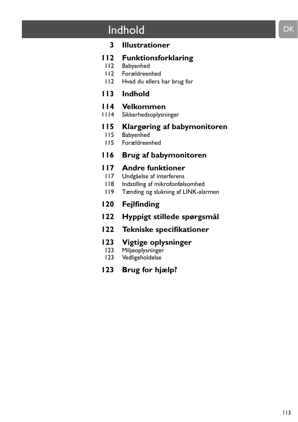 Indhold | Philips SBC SC463 User Manual | Page 113 / 160