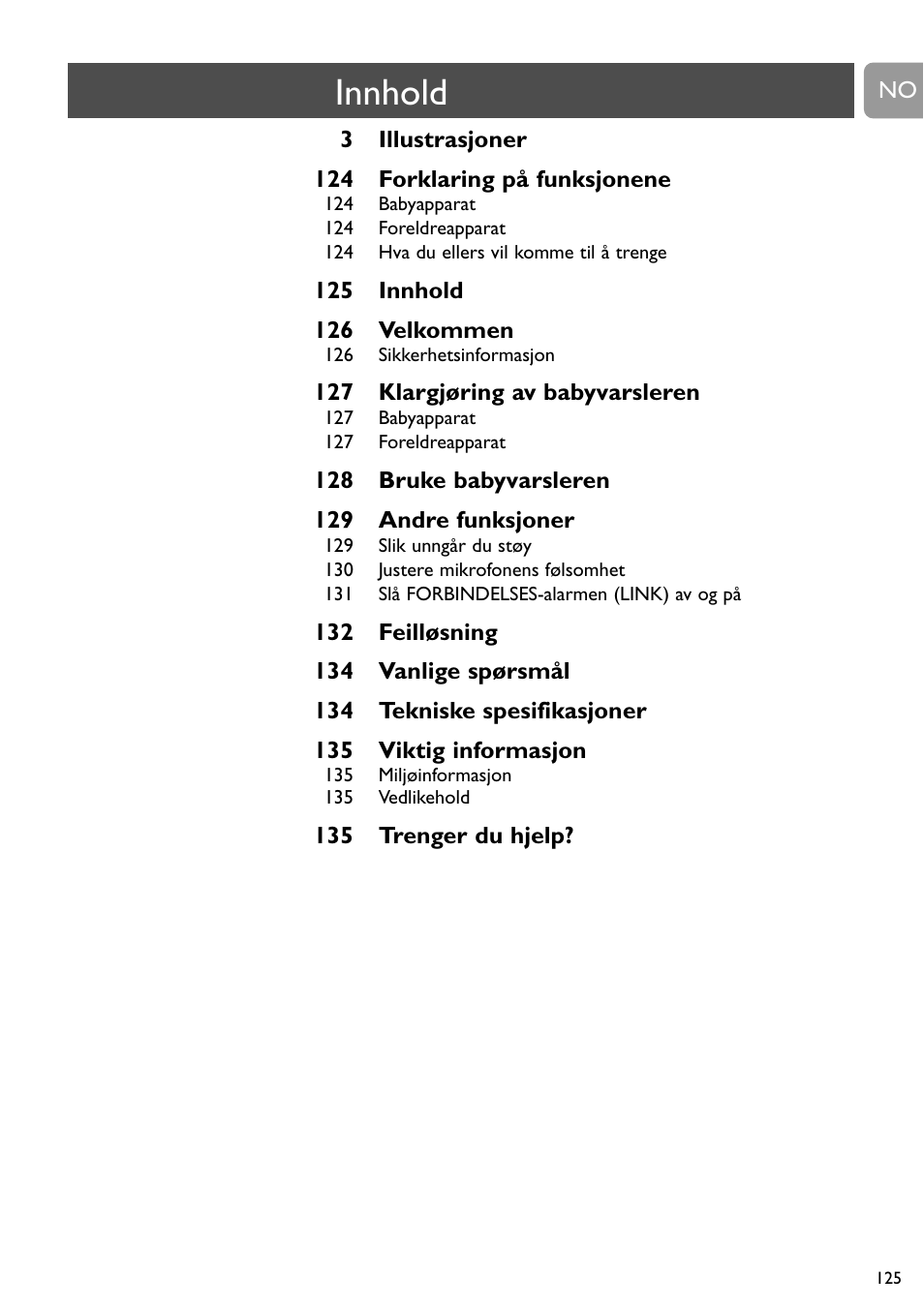 Innhold | Philips SBC SC463 User Manual | Page 125 / 160