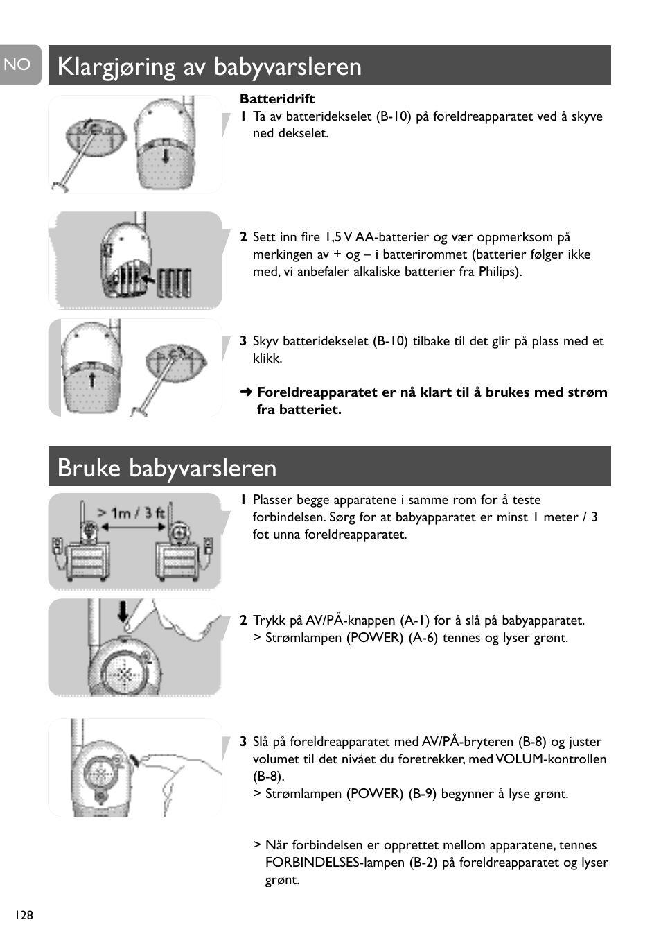 Klargjøring av babyvarsleren, Bruke babyvarsleren | Philips SBC SC463 User Manual | Page 128 / 160