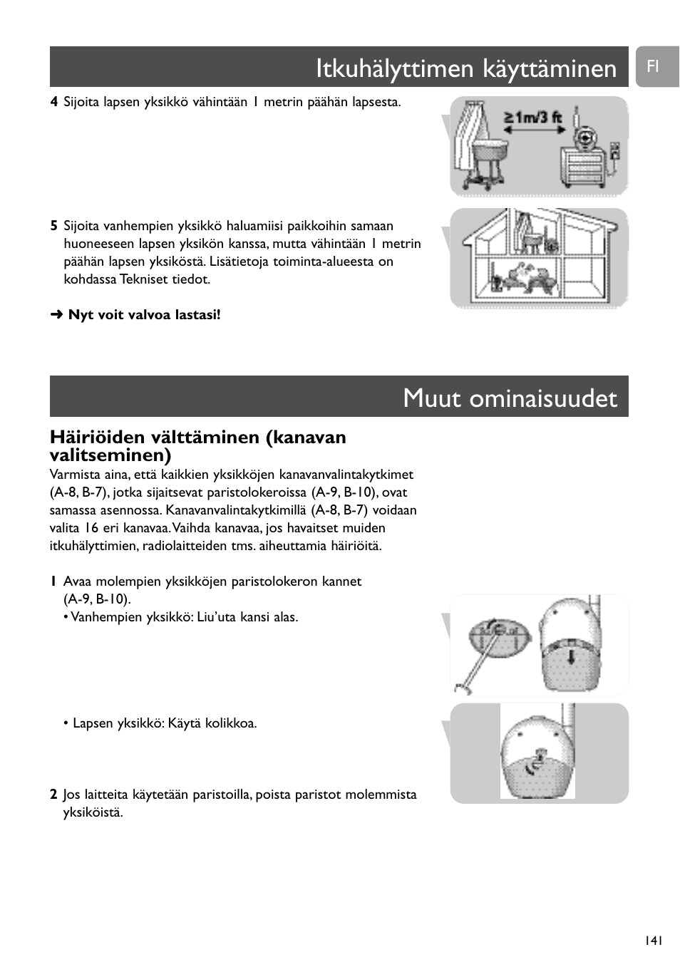 Itkuhälyttimen käyttäminen muut ominaisuudet, Häiriöiden välttäminen (kanavan valitseminen) | Philips SBC SC463 User Manual | Page 141 / 160