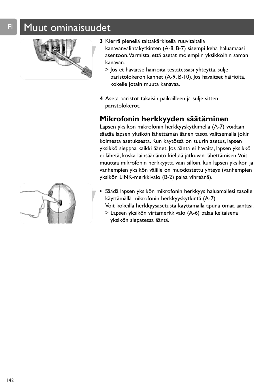 Muut ominaisuudet, Mikrofonin herkkyyden säätäminen | Philips SBC SC463 User Manual | Page 142 / 160