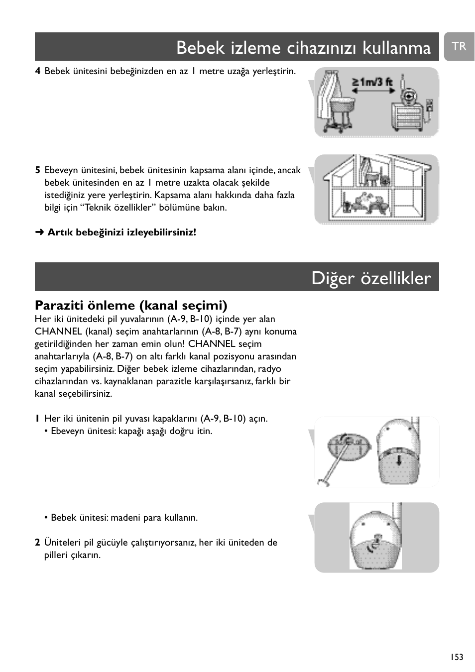 Bebek izleme cihazınızı kullanma diğer özellikler, Paraziti önleme (kanal seçimi) | Philips SBC SC463 User Manual | Page 153 / 160