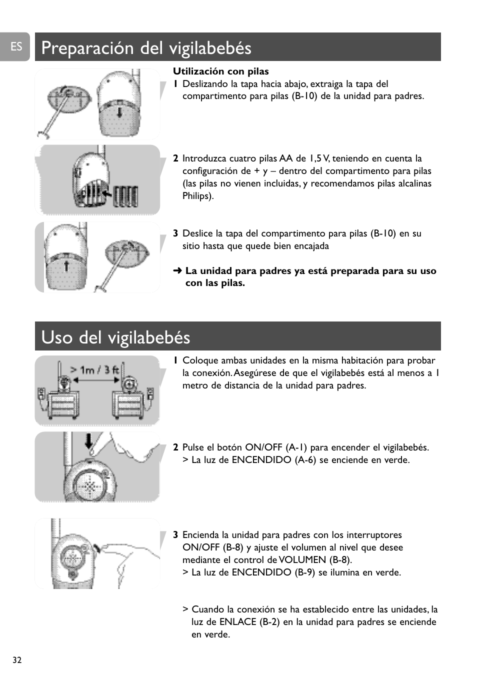 Preparación del vigilabebés, Uso del vigilabebés | Philips SBC SC463 User Manual | Page 32 / 160